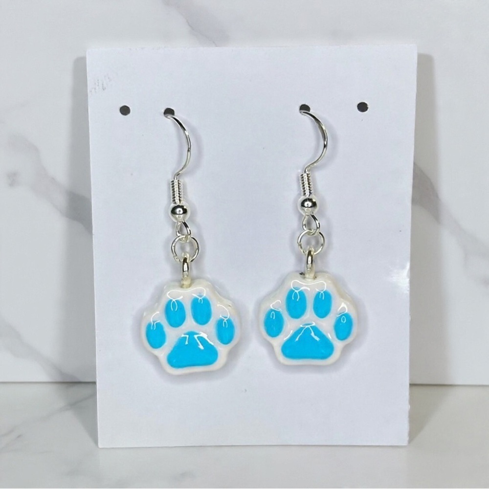 Animal Paw Print - Handmade Earrings - Blue